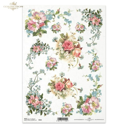 Vintage Pink Rose Bouquets Rice Paper by ITD Collection, A4, R0421