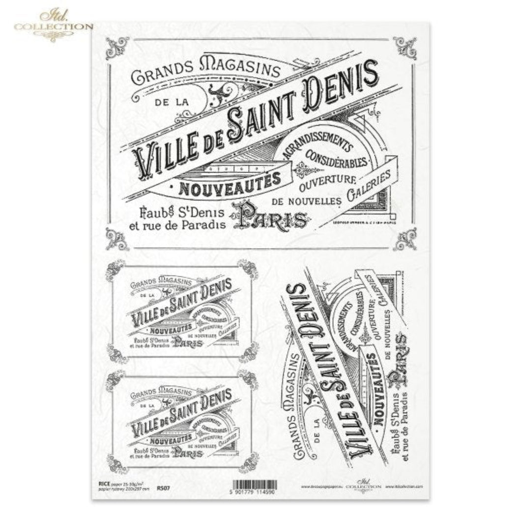 Vintage French Ville De Saint Denis Rice Paper by ITD Collection, Antique Ad, Label, Typography