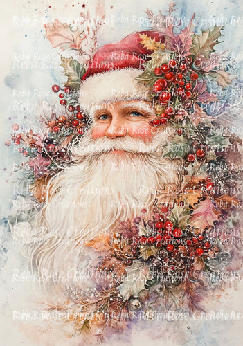 Watercolor Vintage Santa 2 Rice Paper by Reba Rose Creations