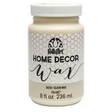 Load image into Gallery viewer, An 8 fl oz jar of Folk Art Home Decor Wax in Clear Wax (color 34170). The product is shown in a white plastic jar with a white screw cap and a white label featuring a honeycomb pattern and black text.