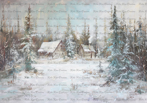 Winter Cabin Rice Paper by Reba Rose Creations