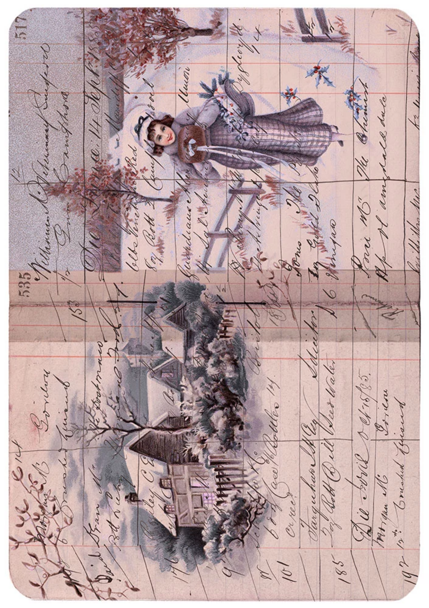 Winter Girl Rice Paper, European Excellency, Vintage, Snowy Cottage ...