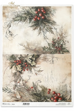 Load image into Gallery viewer, Winter&#39;s Tale Holly Sprays Rice Paper by ITD Collection, Size A3, R1516L