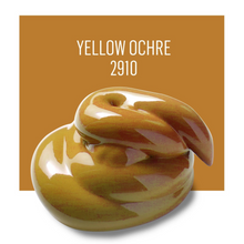 Load image into Gallery viewer, Yellow ochre color swatch with a swirled design on a brown background