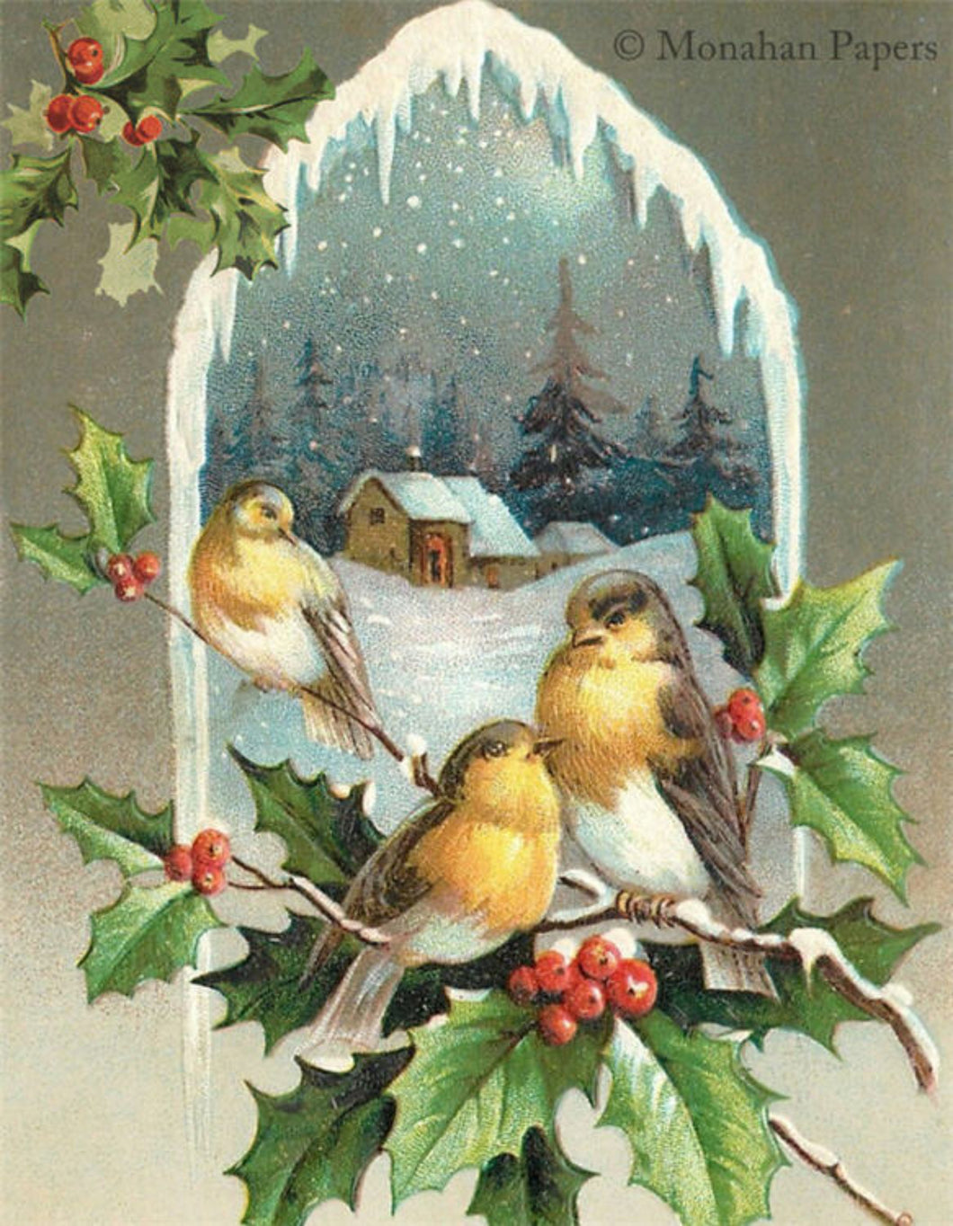 Yellow Breasted Birds with Holly by Monahan Papers