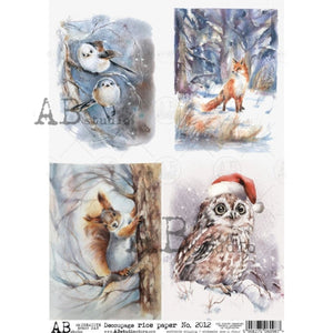 Snowy Winter Animals 4 Pack Rice Paper 2012 by ABstudio, A4