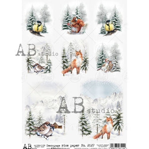 Snowy Winter Animal Scenes 8 Pack Rice Paper 2027 by ABstudio, A4