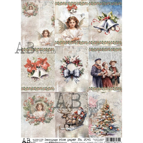 Christmas Carols and Angel Bells 9 Pack Rice Paper 2041 by ABstudio, A4