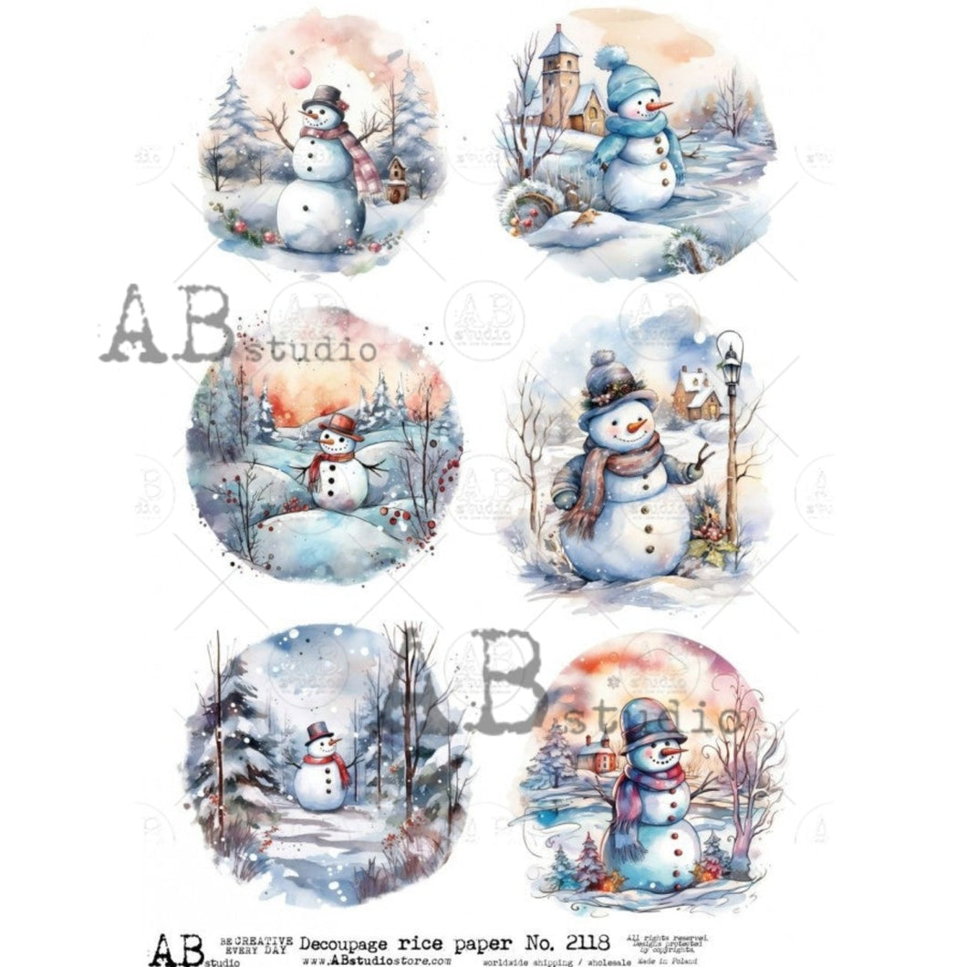 Snowman Ornament Rounds Rice Paper 2118 by ABstudio, A4