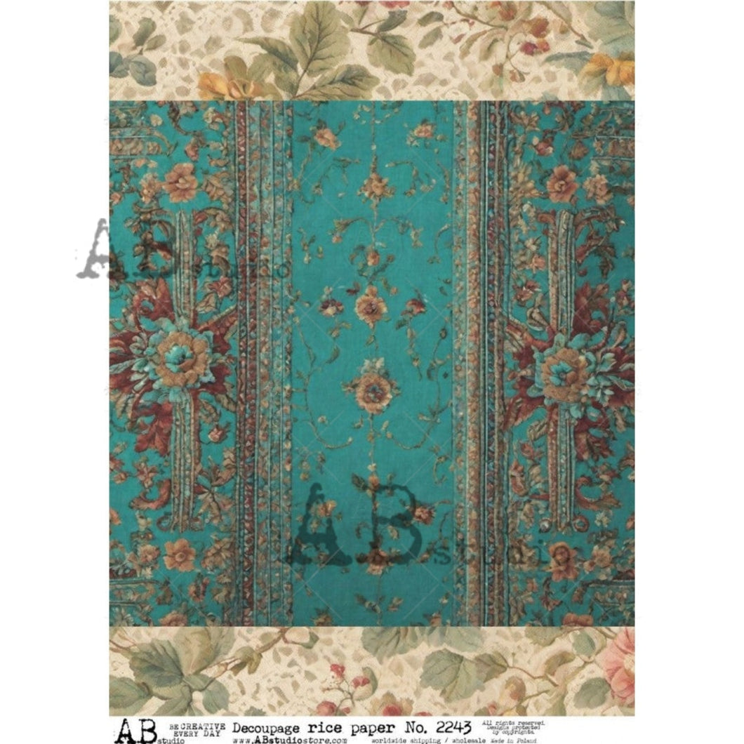 Teal Floral Wallpapers Rice Paper 2243 by ABstudio, A4