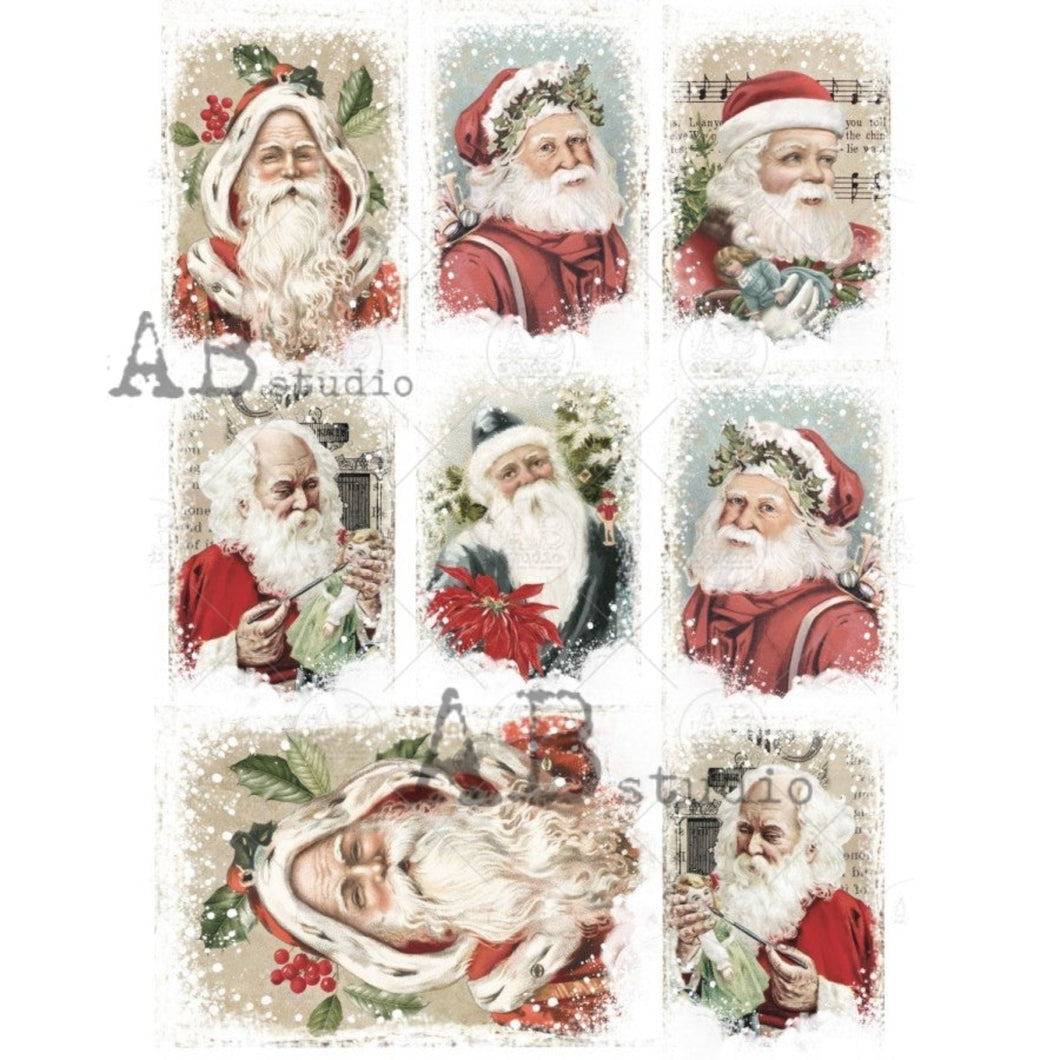 Vintage Holly Santas 8 Pack Rice Paper 1123 by ABstudio, A4