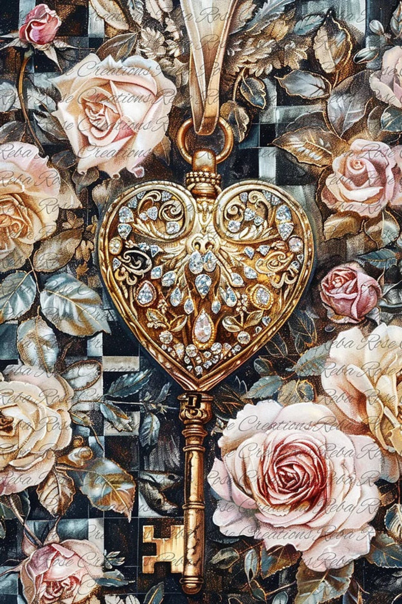 Heart Jeweled Key Rice Paper by Reba Rose Creations – My Victorian Heart