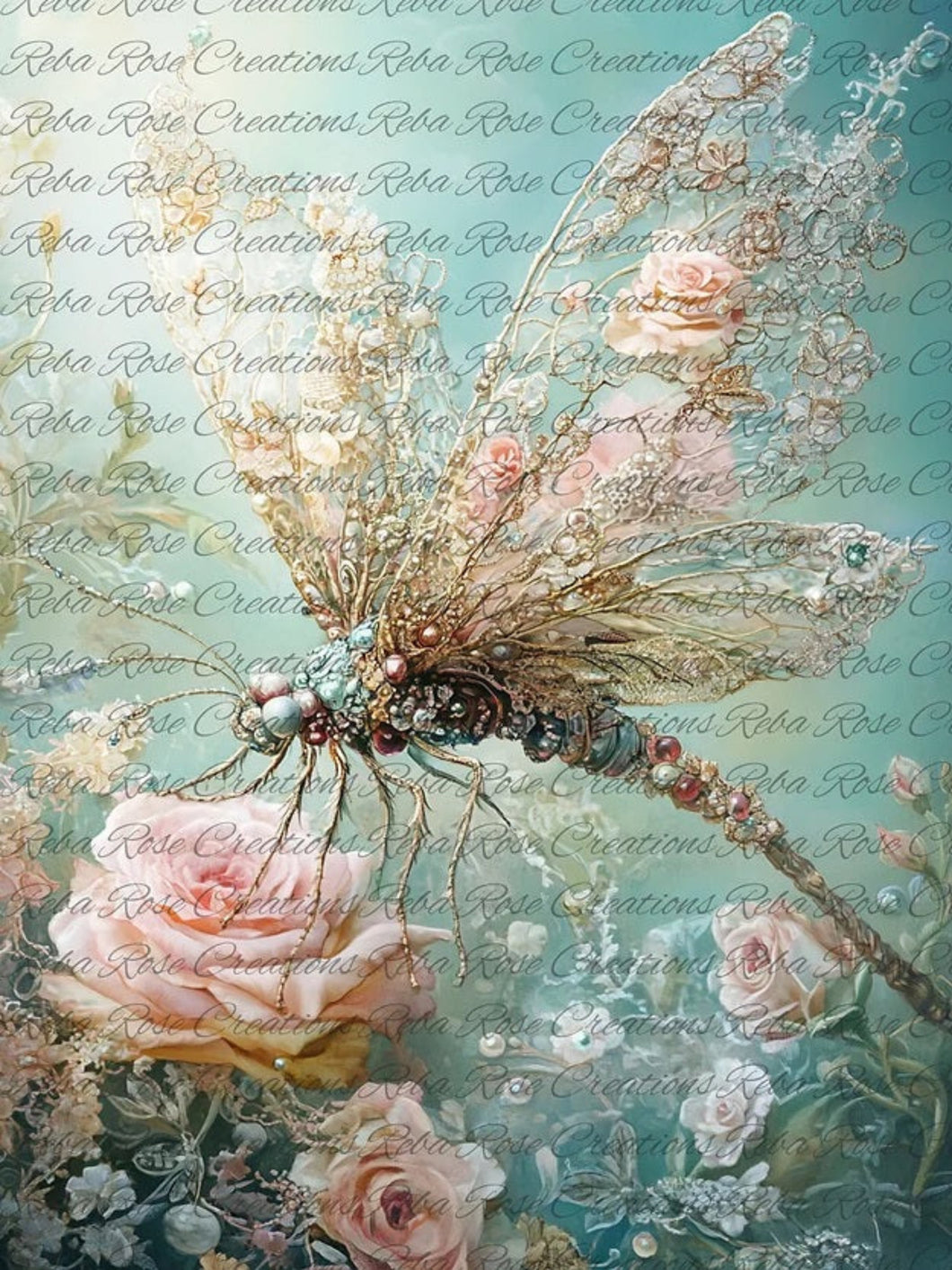 Jeweled Dragonfly Rice Paper by Reba Rose Creations