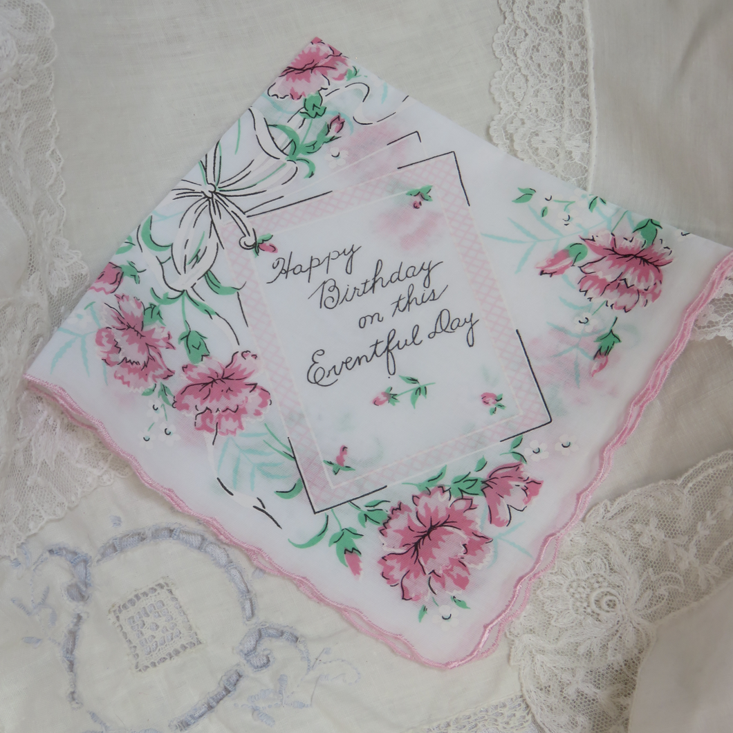 Pink and White Floral Luray Collection Birthday Handkerchief Gift