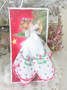 Vintage Style Christmas Angel Holly Hankie Gift Card, Stocking Stuffer, Luray