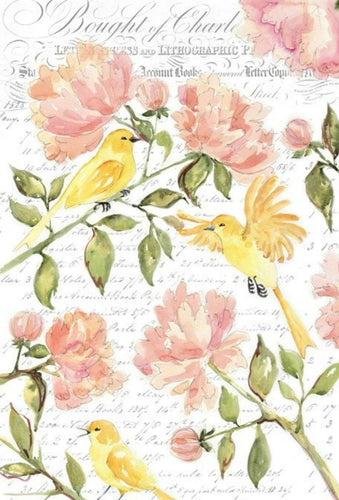 Roycycled Treasures Spring Decoupage Paper, Birds, Flowers, Script