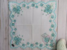 Load image into Gallery viewer, Fully Open View of Shabby Aqua Vintage Inspired Birthday Hanky by Luray Collection 