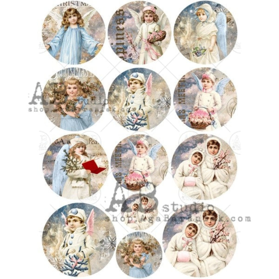 Victorian Snow Angels Ornaments Pack Rice Paper 0359 by ABstudio, A4