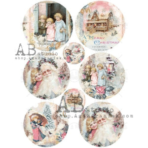 Pastel Victorian Christmas Rounds Rice Paper 0367 by ABstudio, A4