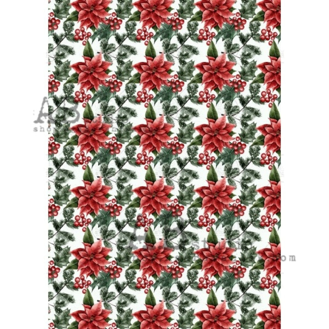 Poinsettia Toile Rice Paper 0432 by ABstudio, A4