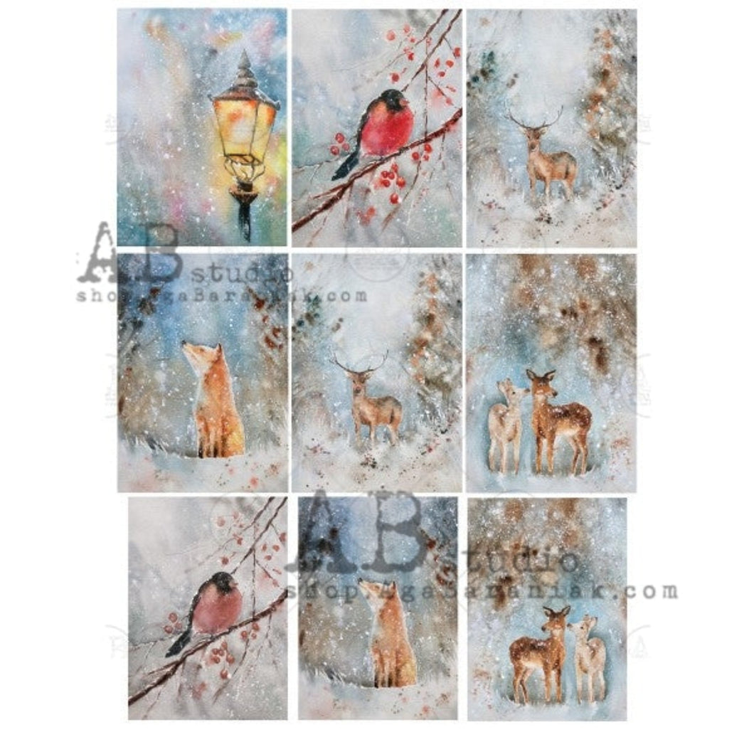 Winter Woodland Critters 9 Pack Rice Paper 0455 by ABstudio, A4