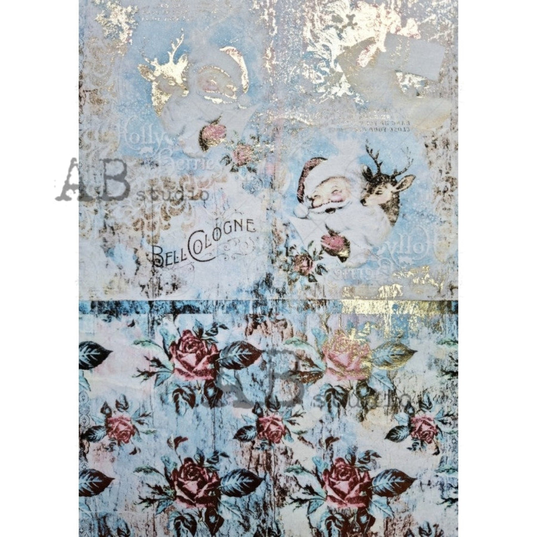 Gilded Shabby Christmas Roses 2 Pack Rice Paper 1024 by ABstudio, A4