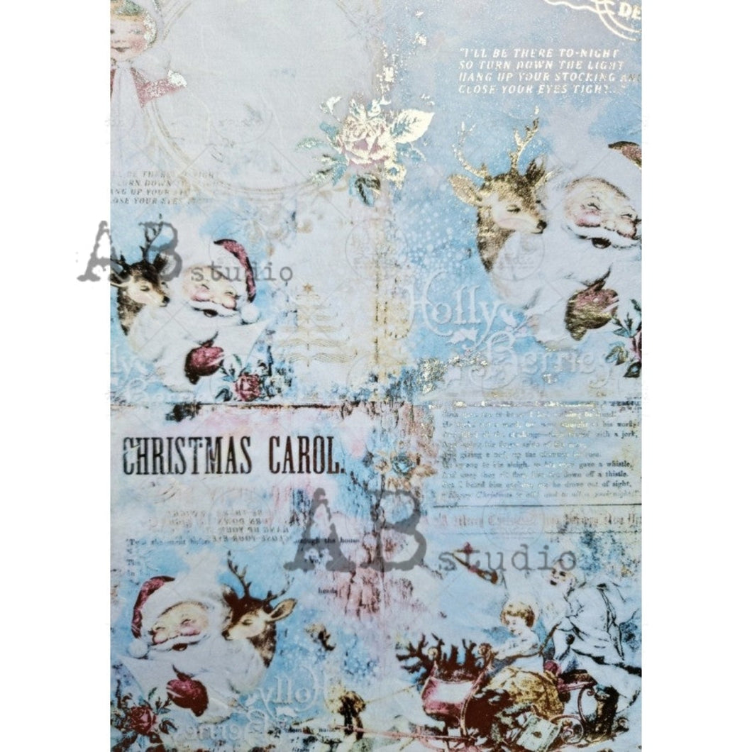 Gilded Shabby Retro Christmas Rice Paper 1025 by ABstudio, A4