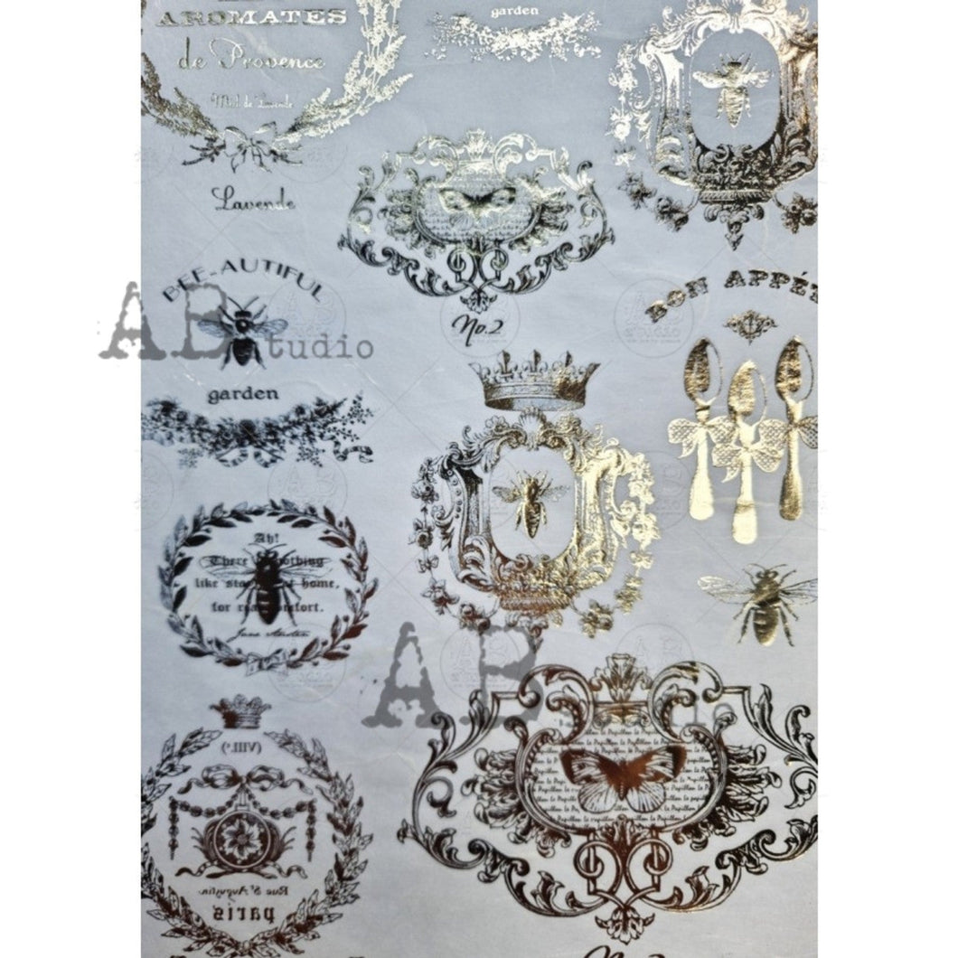 Gilded French Emblems Decoupage Rice Paper 1033 by ABstudio, A4
