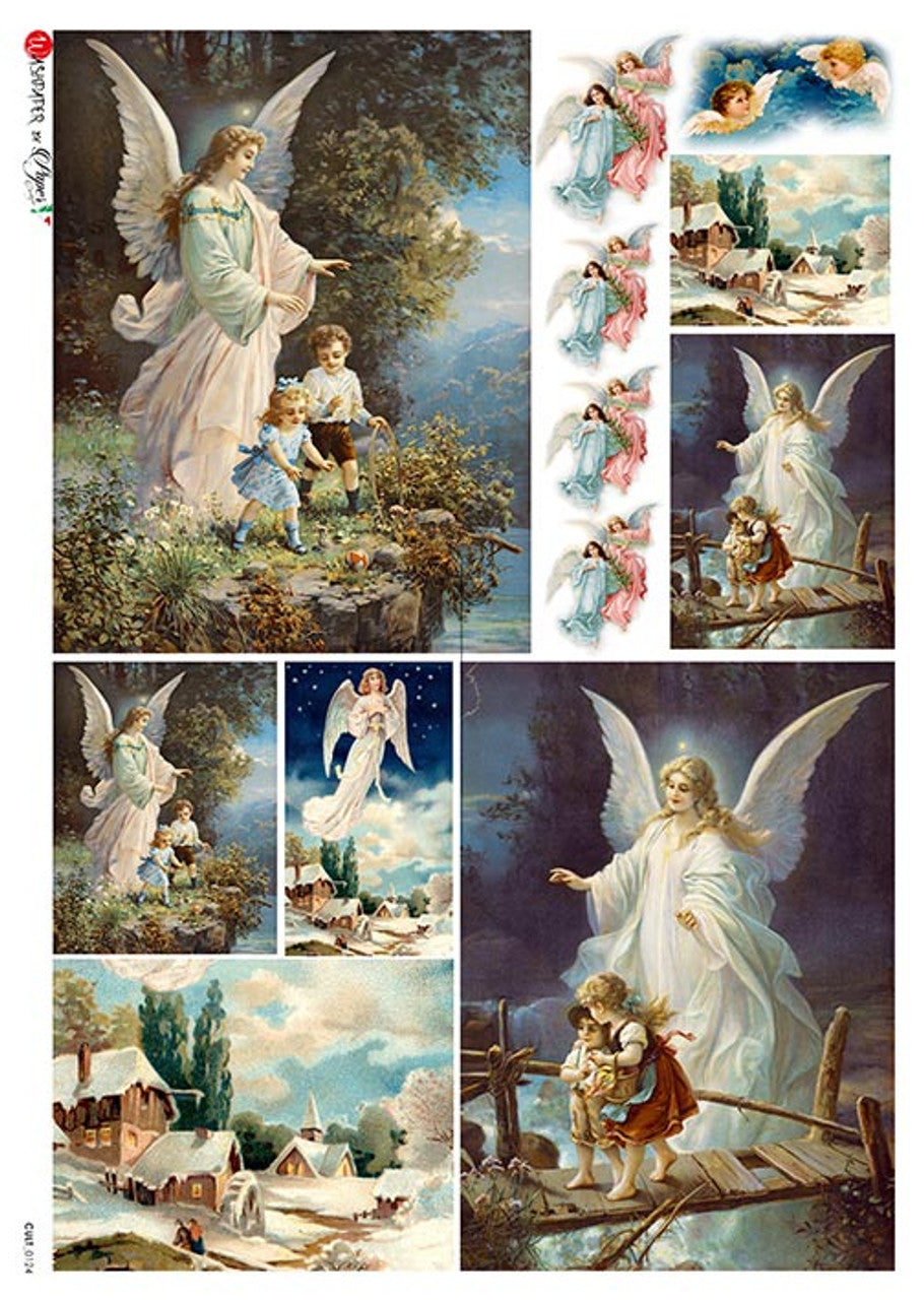 Angels Watching by Paper Designs Washipaper, Rice Paper, Victorian Guardian Angels, A4