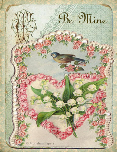 Be Mine V72 by Monahan Papers with Bird, Lily of the Valley