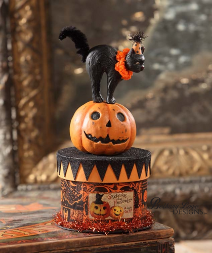 Party Cat on Box by Bethany Lowe Designs, Halloween Decor
