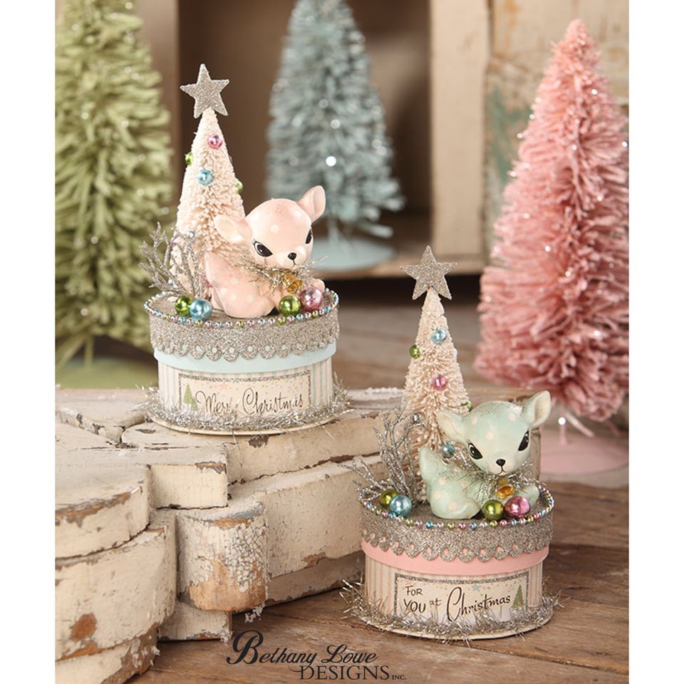 RESERVED for Nancy W. Bethany Lowe Pink Pastel Deer Christmas Box