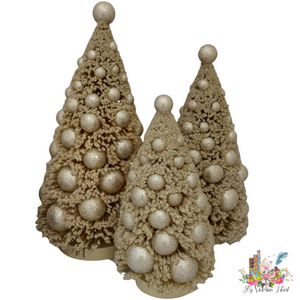 Bethany Lowe Designs Platinum Ivory Bottle Brush Trees, Set of 3, Christmas Decor