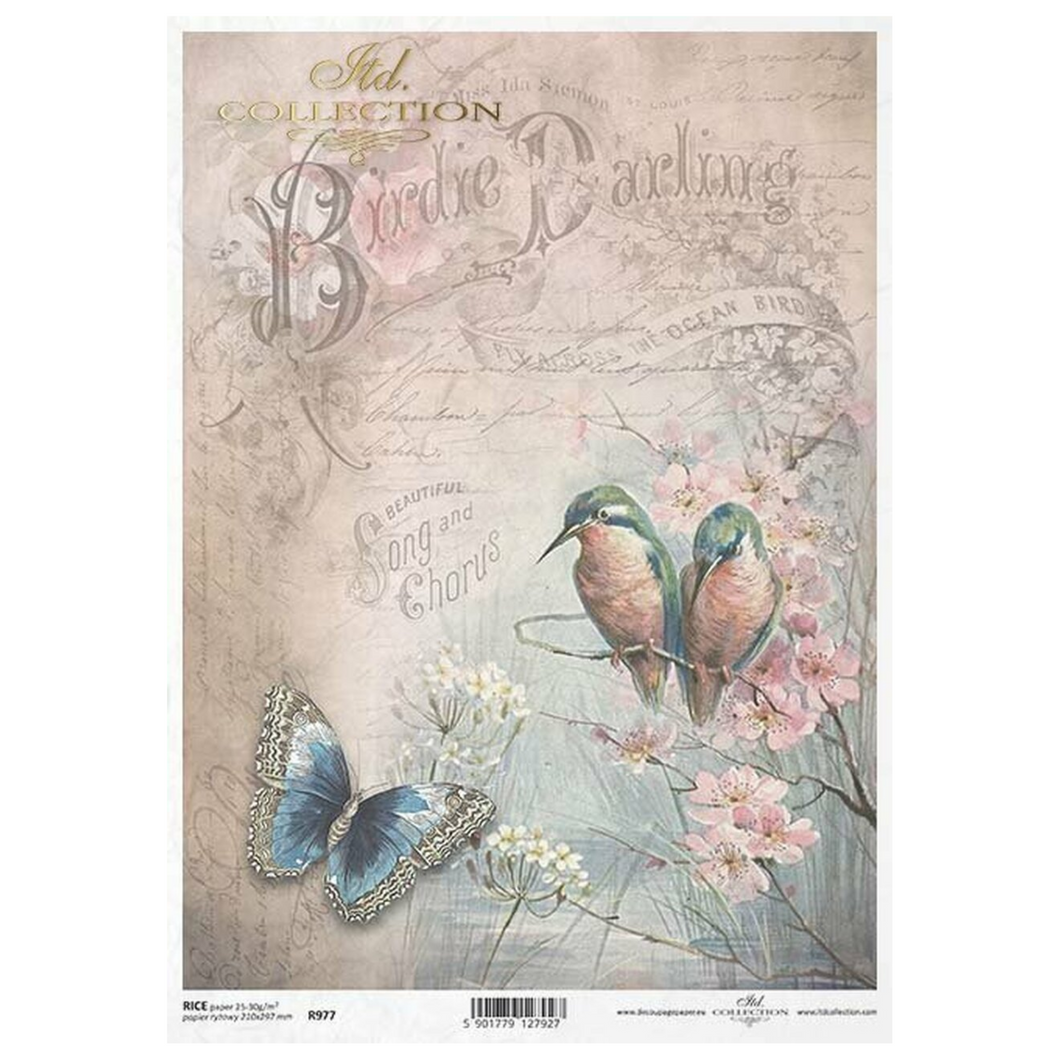 Birdie Darling Lovebirds Rice Paper by ITD Collection, R0977, A4