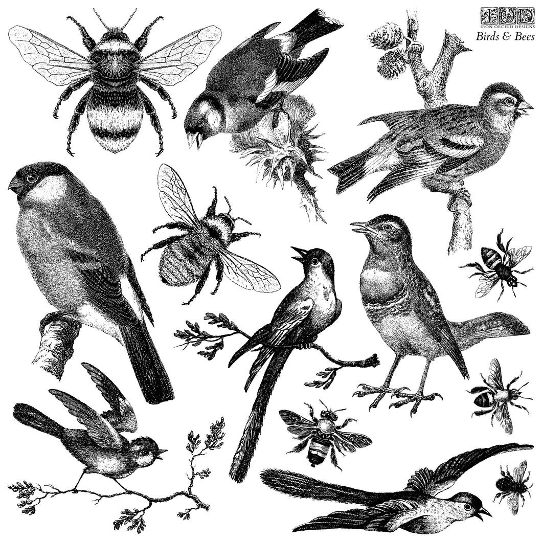 Birds & Bees Decor Stamp by Iron Orchid Design, IOD