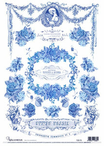 Blue Floral Swags Decoupage Rice Paper by Calambour Italy