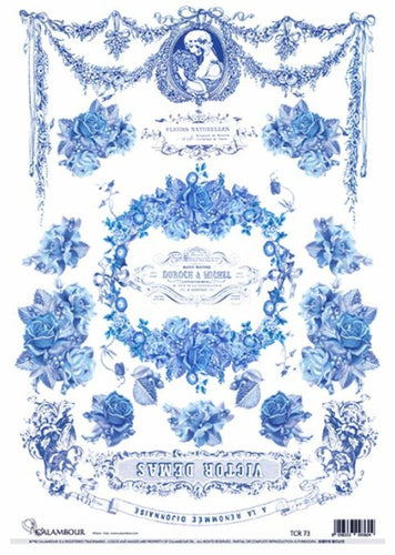 Calambour Italy Blue Floral Sways Decoupage Rice Paper
