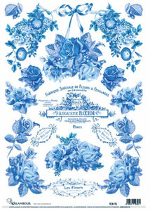 Blue Floral Decoupage Rice Paper by Calambour Italy