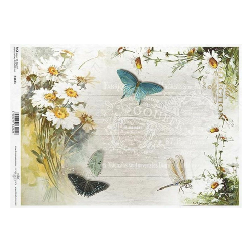 Butterfly and Daisies Rice Paper, R1183 by ITD Collection, A4