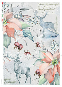 Paper Designs Christmas 0318 Washipaper, Pastel Winter Landscape, Deer, Poinsettias