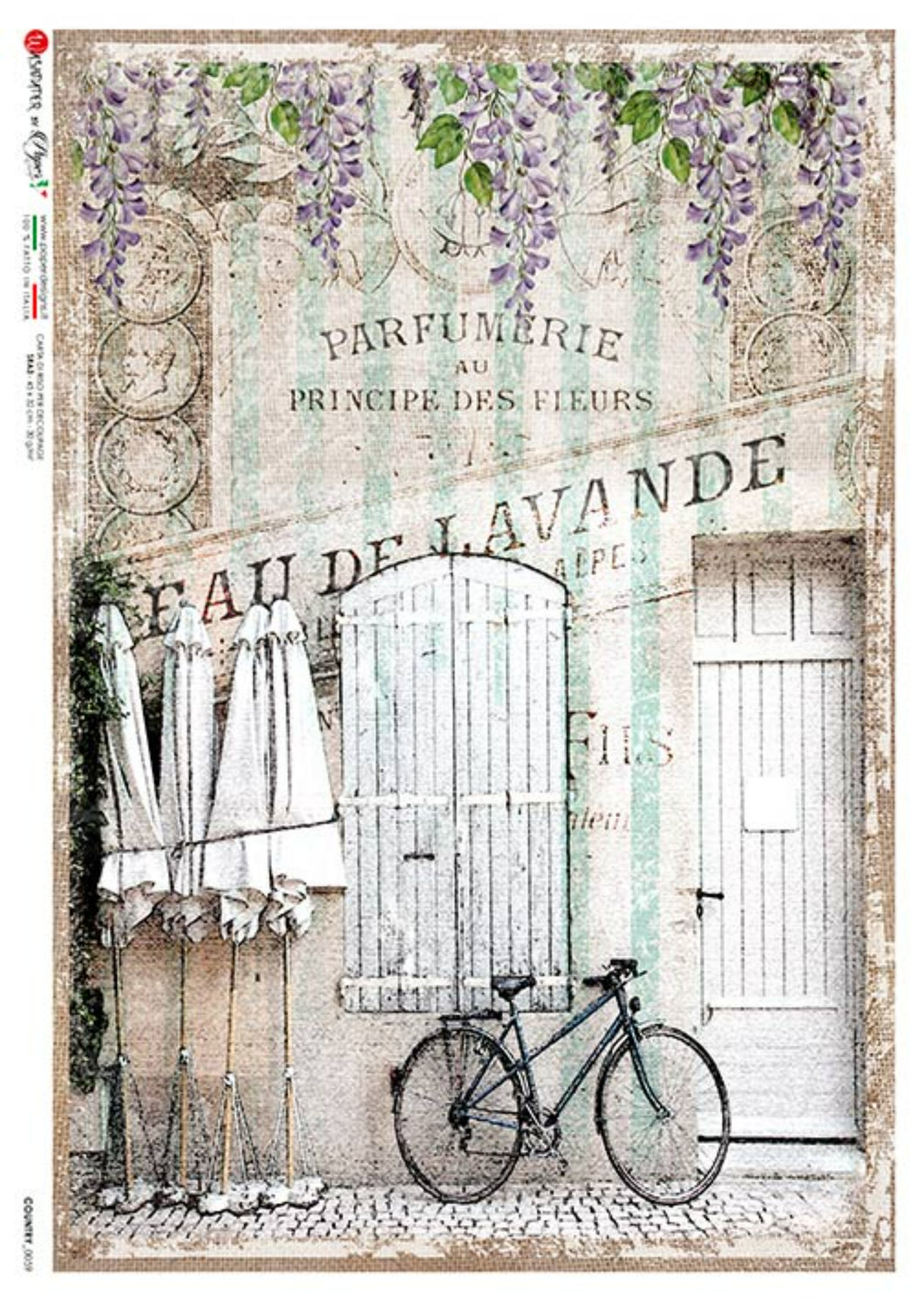 Country 0059 Paper Designs Decoupage Washipaper, French Inspired, Bike