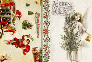 Roycycled Christmas Project Blocks D Decoupage Paper, with Vintage Angel, Santa, Elves
