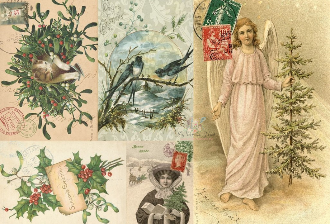 Roycycled Christmas Projects B Decoupage Paper with Victorian Angel, Holly, Winter Birds, Kitten, Mistletoe