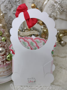 Back View Christmas Snowman and Holly Handkerchief Hanky in Tea Cup Basket Gift Card