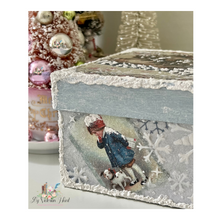 Load image into Gallery viewer, Decoupaged Christmas Box by My Victorian Heart Trimmed with Pentart Snow Pen 
