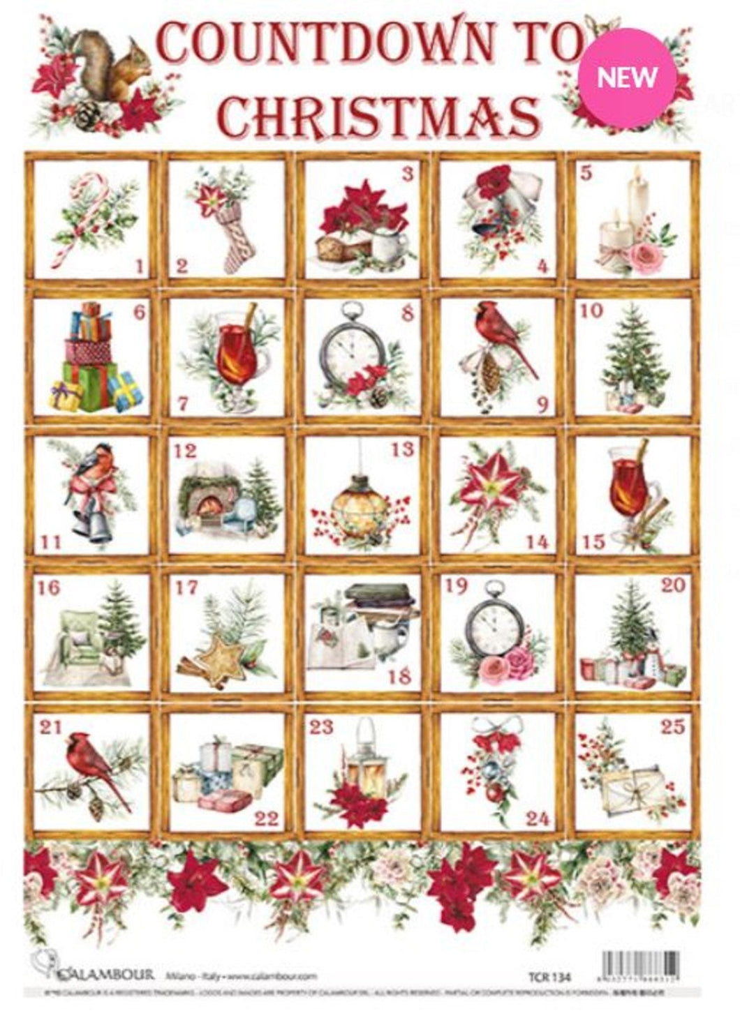 Christmas Advent Squares Rice Paper by Calambour, TCR134. A3