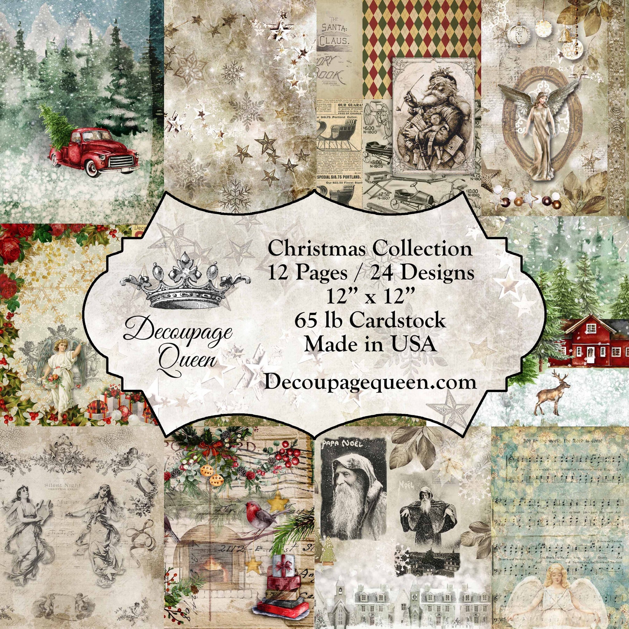 Christmas Collection Scrapbook Paper, Decoupage Queen, 12p, 24