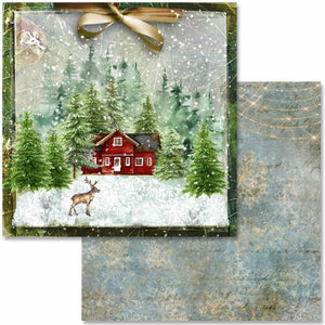Christmas Collection Scrapbook Paper Set by Decoupage Queen, Snowy Cabin, Deer
