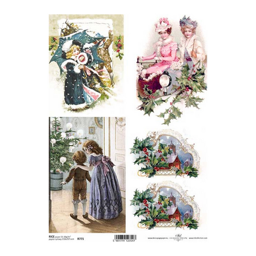 Christmas Holly Visits Rice Paper by ITD Collection, R0771, A4