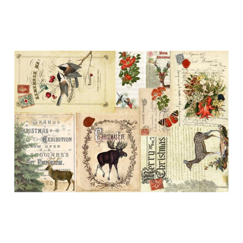Small Holiday Project Blocks Roycycled Treasures Decoupage Tissue Paper -  Vintage Charm Homestead